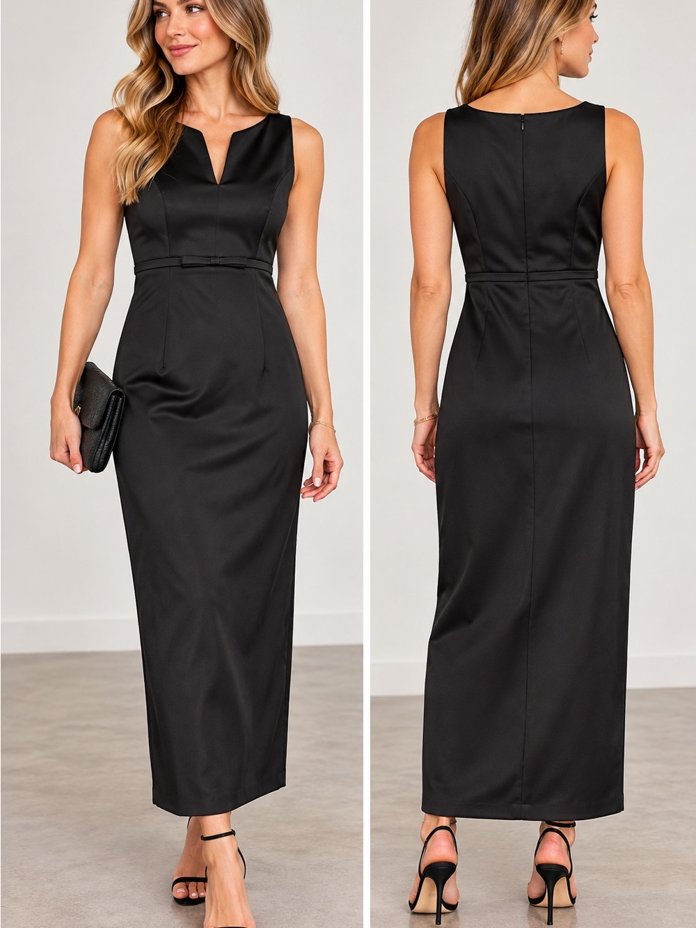 Elegant Black Sleeveless Maxi Dress with Notch Neck